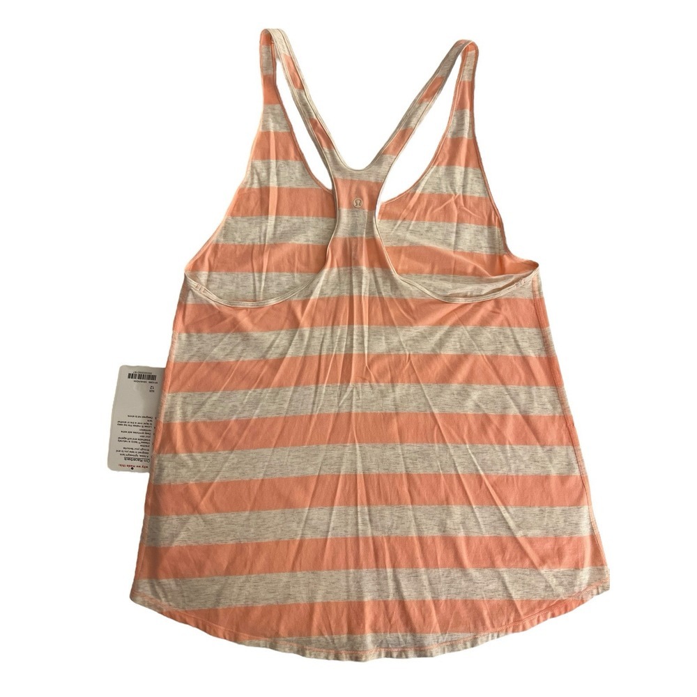 NEW Lululemon Size 12 Om Racer Back Top Tank Orange Khaki Striped Active Workout - Picture 2 of 9